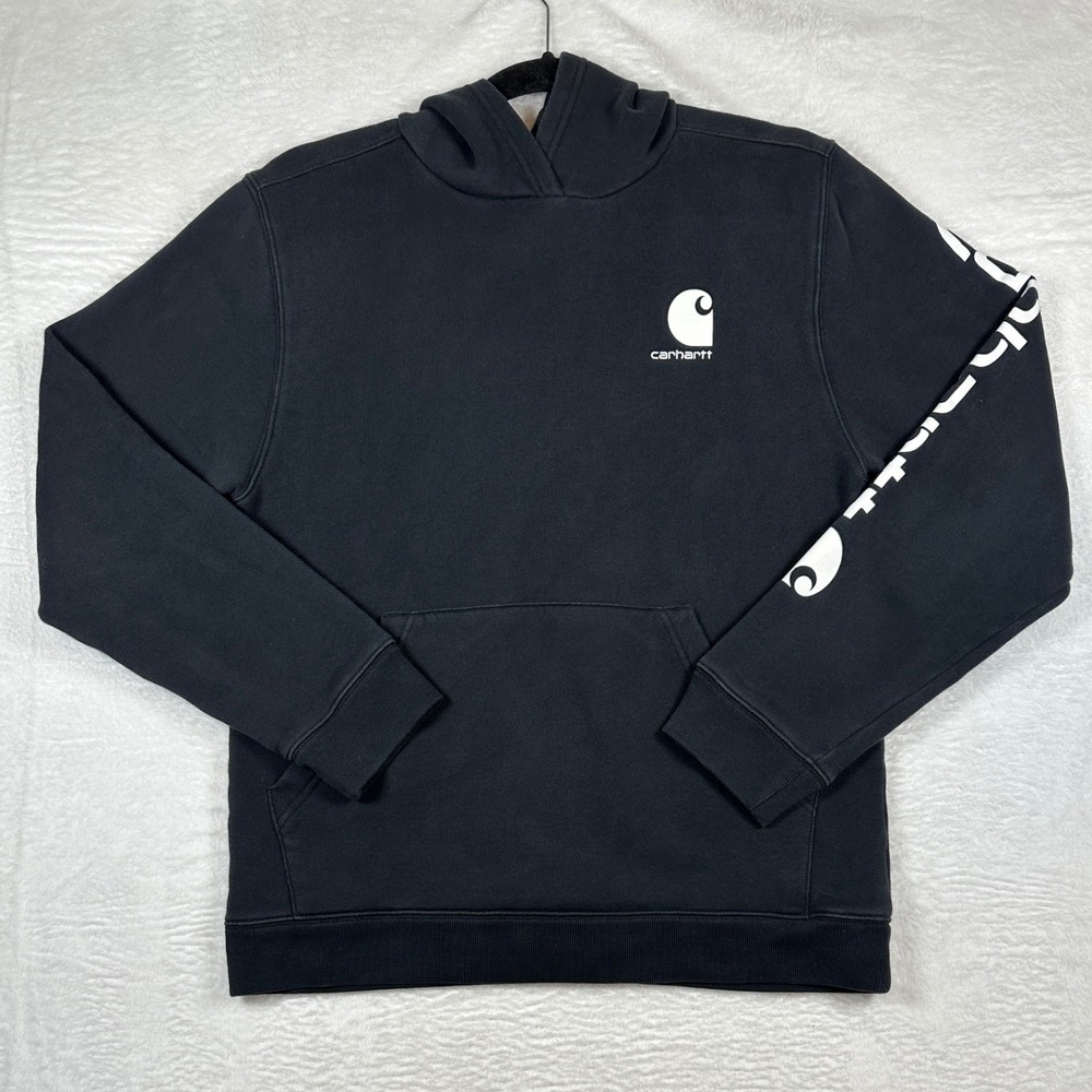 Carhartt Hoodie Youth XL Black Graphic Sleeve Logo Sweatshirt